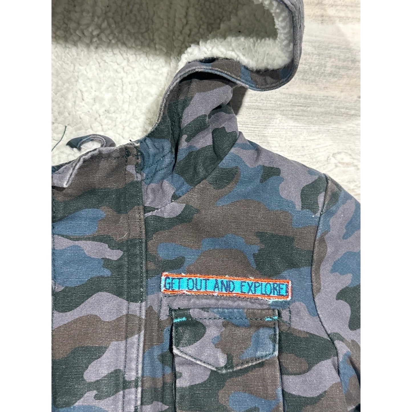 Cat & Jack Utility Jacket Boys 12M Blue Camo Fleece Lined Hooded1