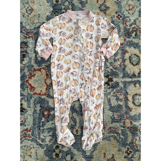 Milkberry Pumpkin Bamboo Sleeper Girls 3-6M Pink Orange Ruffle Footie EUC0