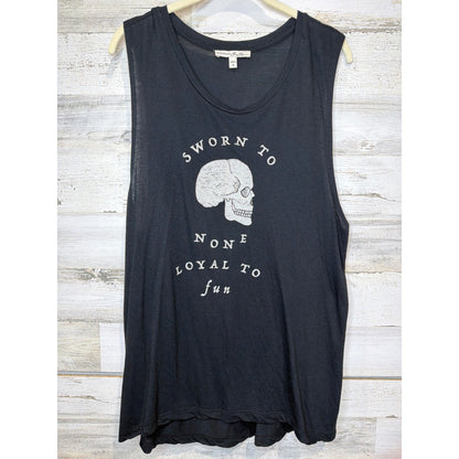 Express One Eleven Muscle Tank Women Large Black Skull Graphic Edgy Grunge EUC0