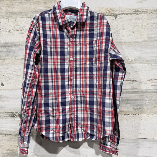 Class Club Button Down Boys 10/12 Red Blue Plaid Modern Fit Preppy EUC0