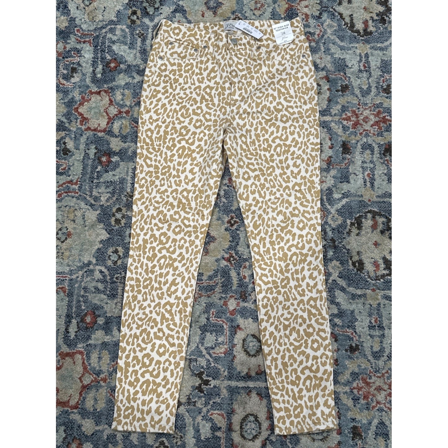 J. Crew Toothpick Jeans Women 28 Tan Leopard Print High Rise Skinny NWT1