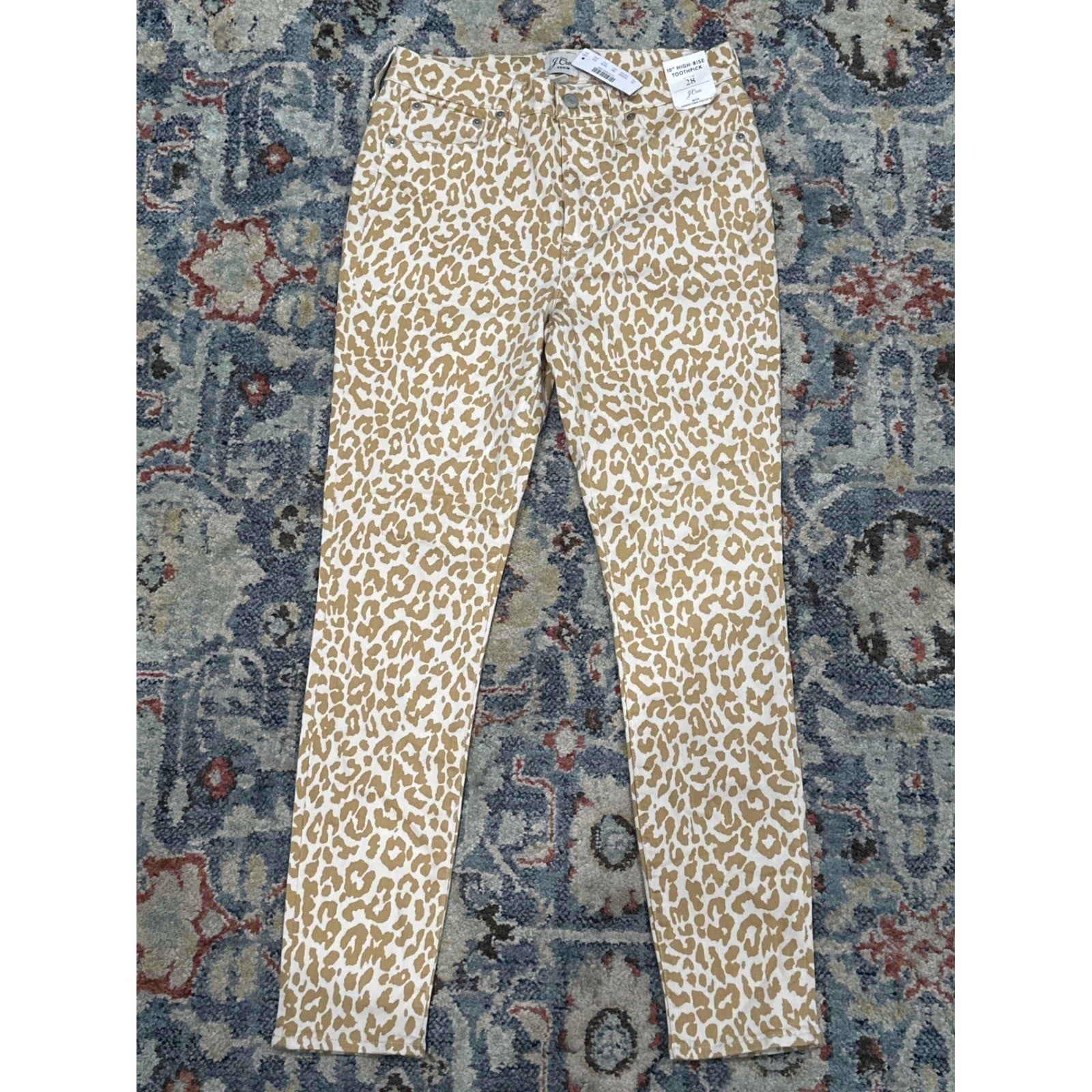 J. Crew Toothpick Jeans Women 28 Tan Leopard Print High Rise Skinny NWT1