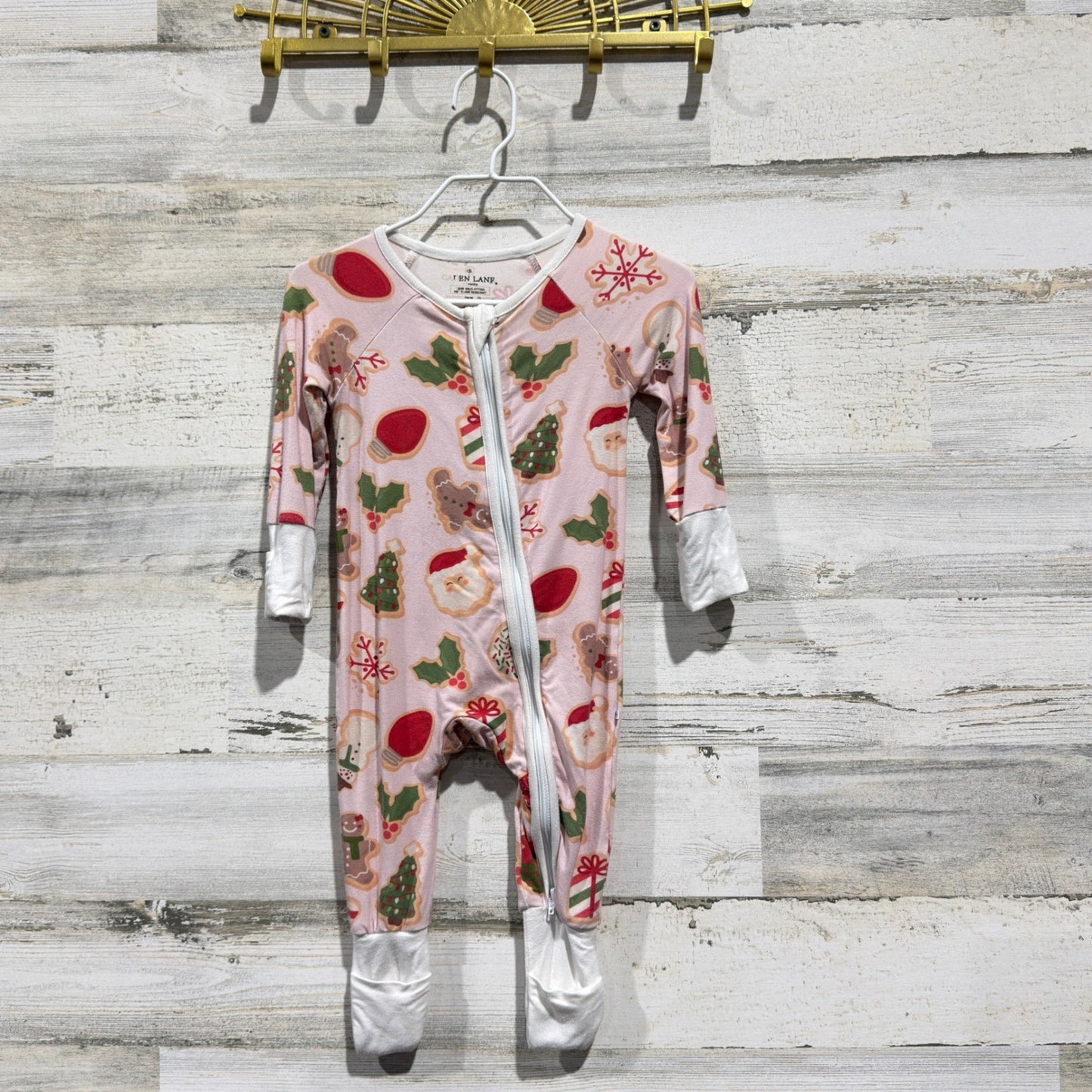 Caden Lane Sleeper Girls 0-3M Pink Christmas Cookie Bamboo Holiday PJs0