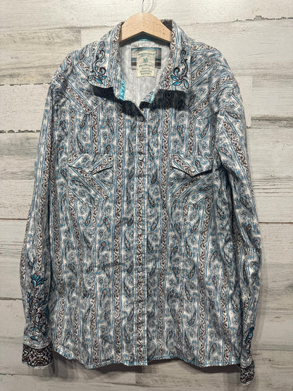Panhandle Rough Stock Western Shirt Mens M Blue Paisley Embroidered Snap EUC0