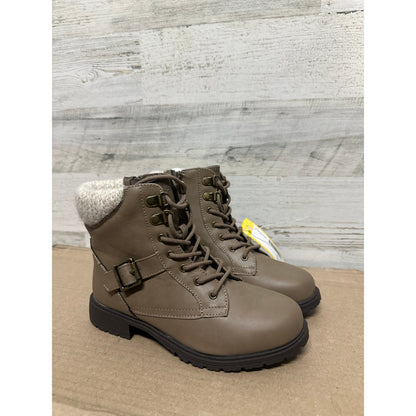 MIA Combat Boots Kids Size 3 Taupe Brown Knit Cuff Side Zip NWT0
