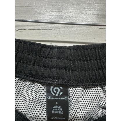 Champion Mesh Athletic Shorts Women Large Black White Piping EUC2