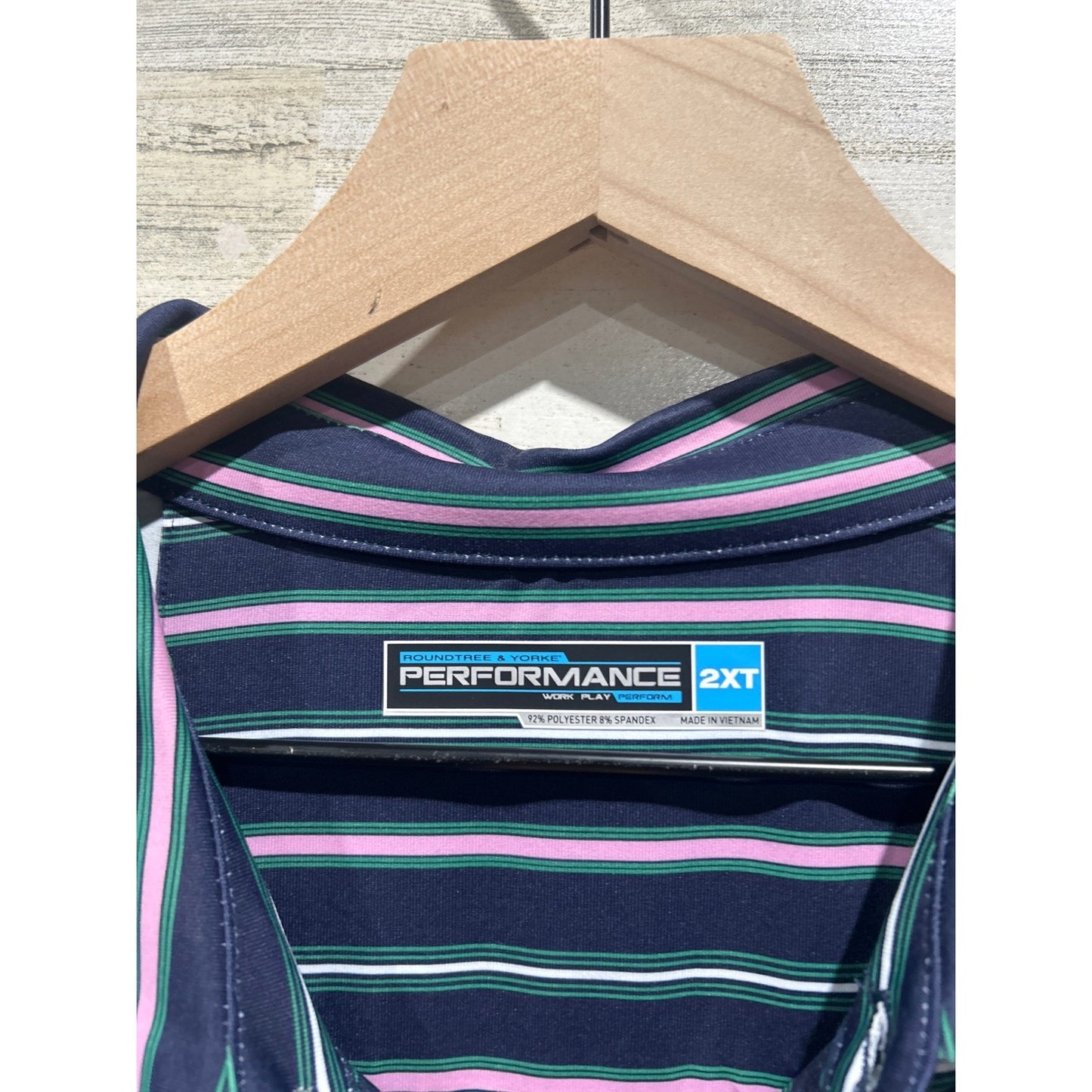 Roundtree Yorke Polo Shirt Men 2XT Navy Striped Performance Golf NWT1
