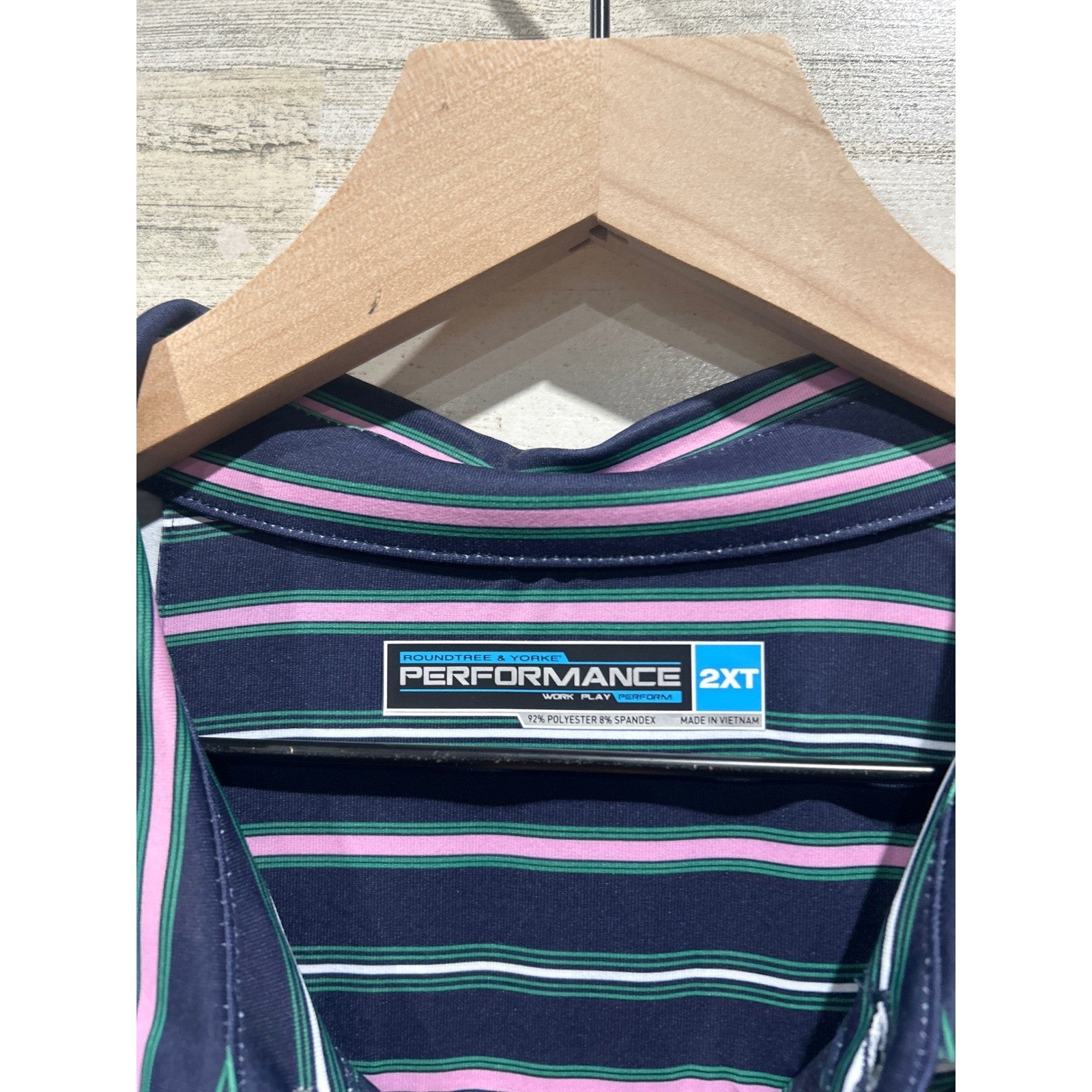 Roundtree Yorke Polo Shirt Men 2XT Navy Striped Performance Golf NWT1