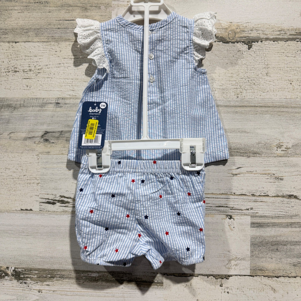 Baby Starters Shorts Set Girls 3M Blue Seersucker Ice Cream Americana NWT3