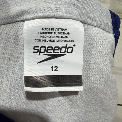 Speedo Swimsuit Girls 12 Navy Purple Colorblock Racerback Athletic Flawed*5