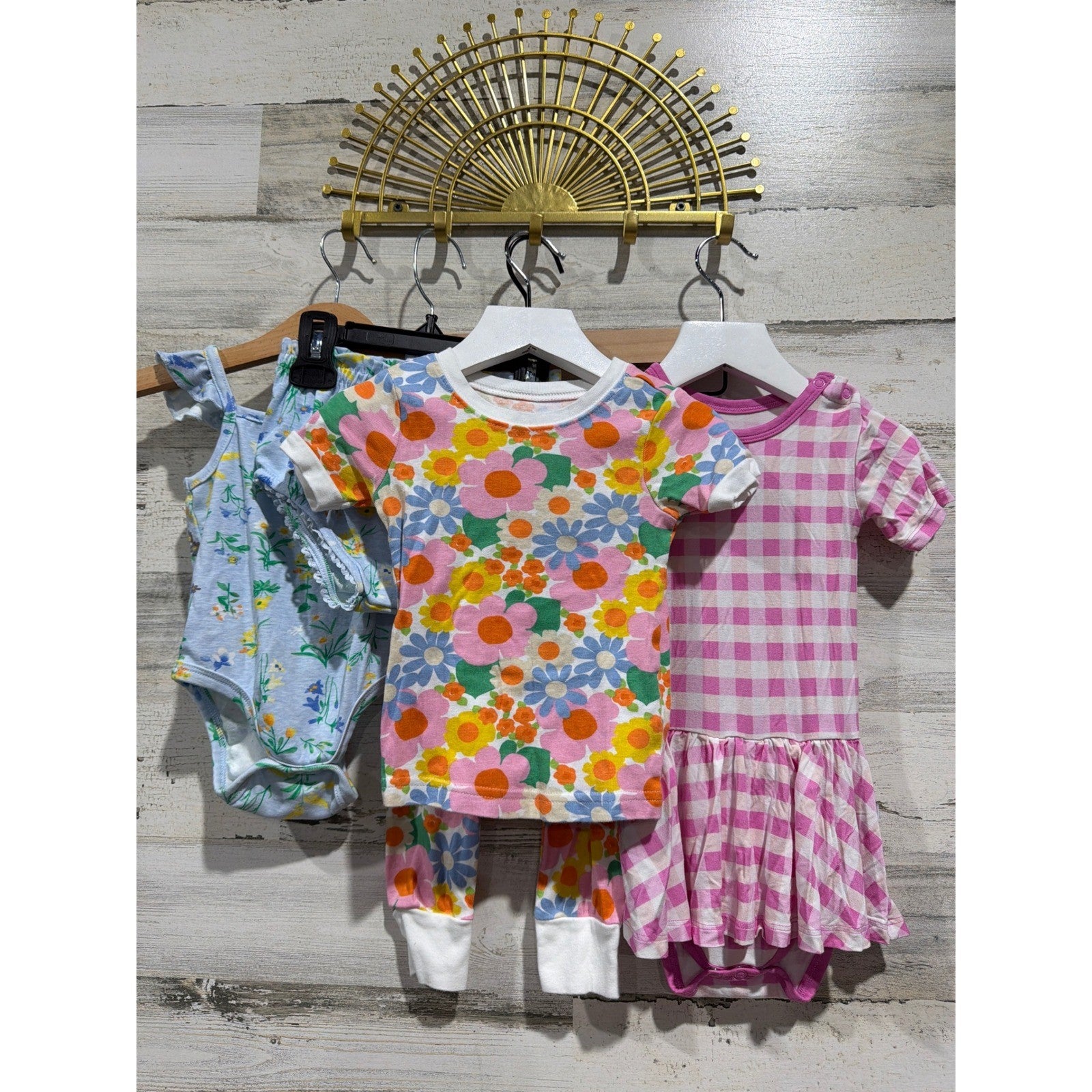 B'TWEEN Old Navy Dreamy ZZZ Girls 18-24M Blue Pink Floral Gingham Bundle EUC0