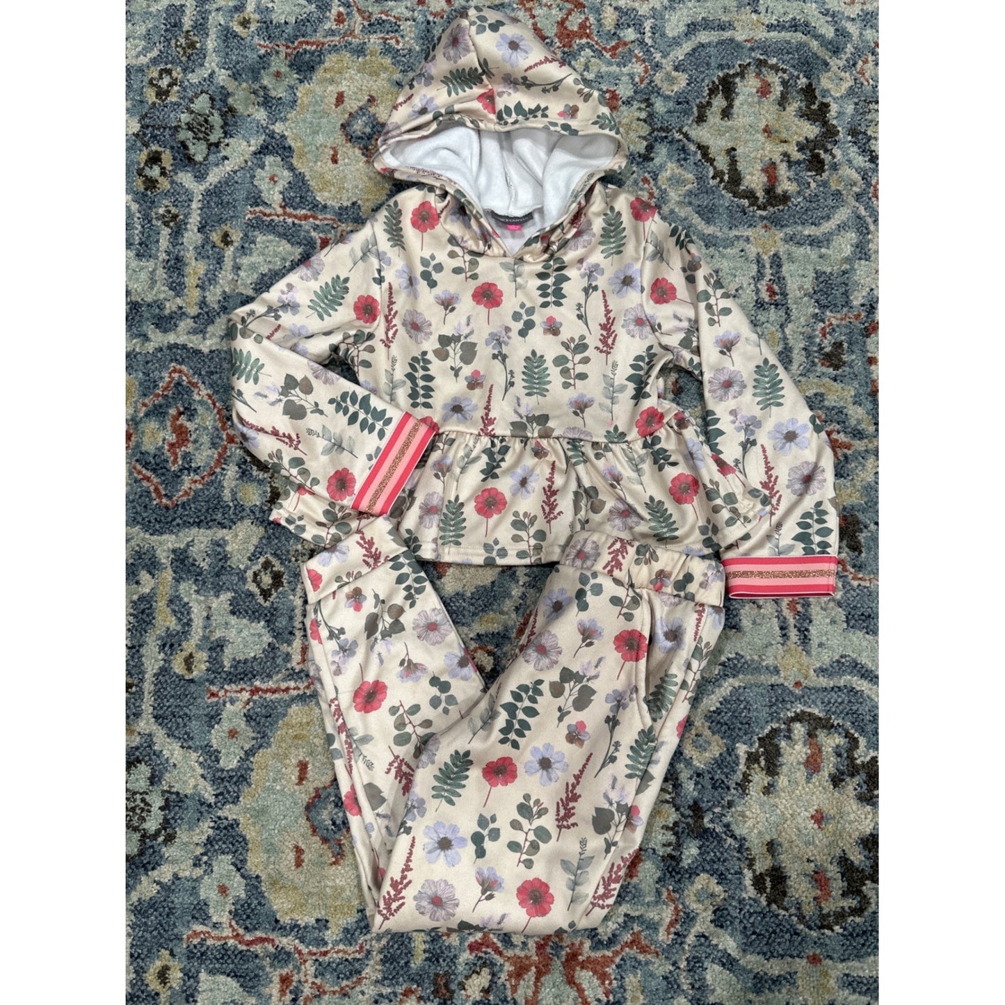 Vince Camuto 2-Piece Hoodie Leggings Set Girls 5 Cream Floral*Flawed*0