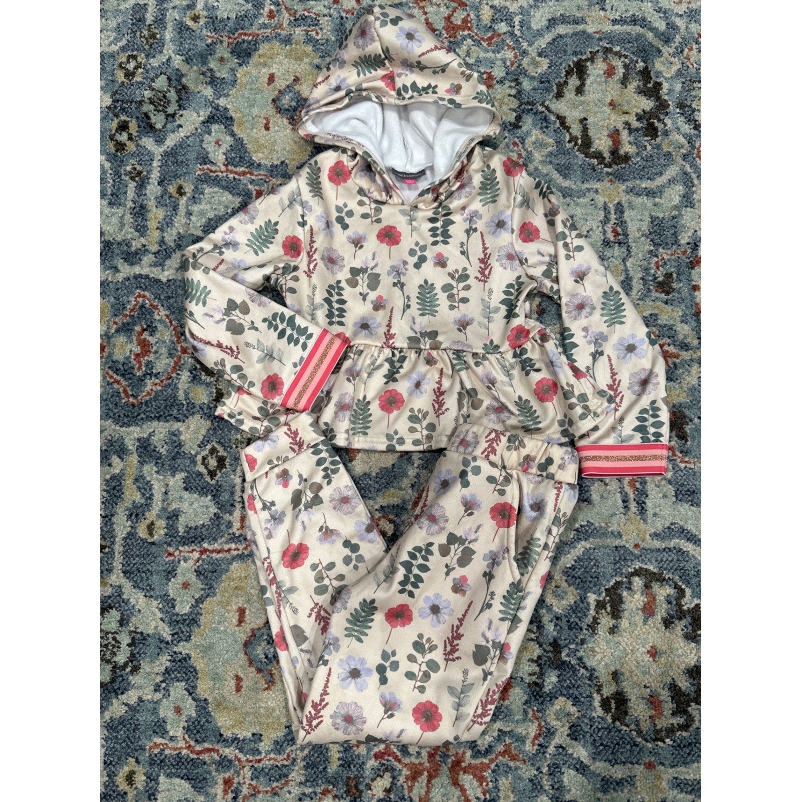 Vince Camuto 2-Piece Hoodie Leggings Set Girls 5 Cream Floral*Flawed*0