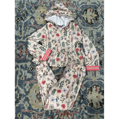 Vince Camuto 2-Piece Hoodie Leggings Set Girls 5 Cream Floral*Flawed*0
