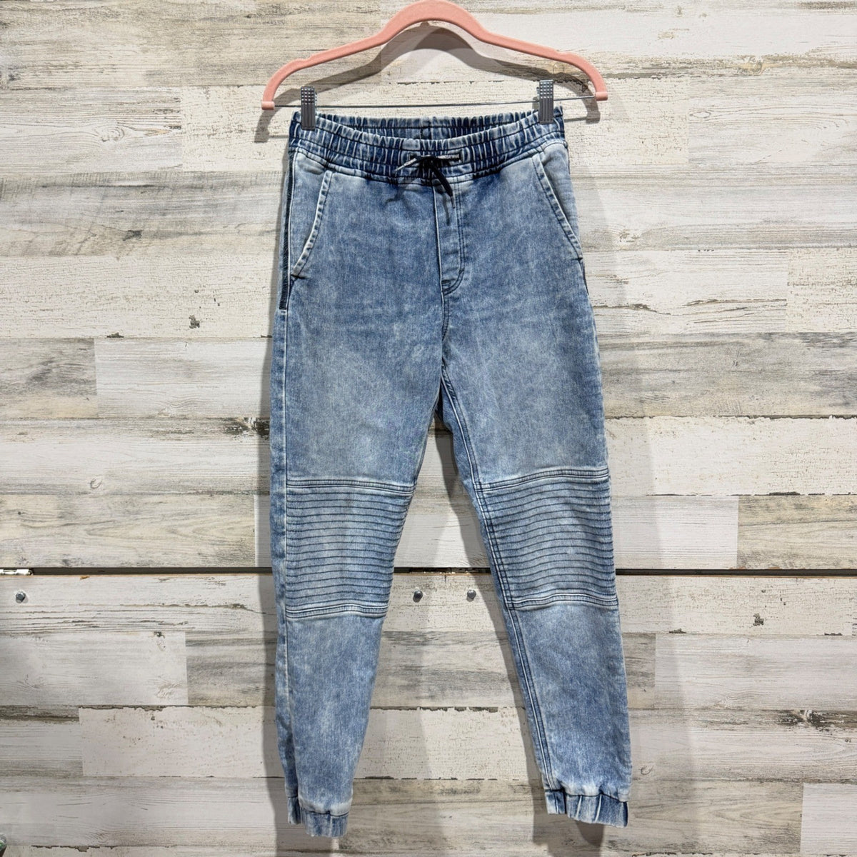H&M Moto Jogger Denim Pants Kids 12-13Y Blue Acid Wash Cotton Blend Streetwear0