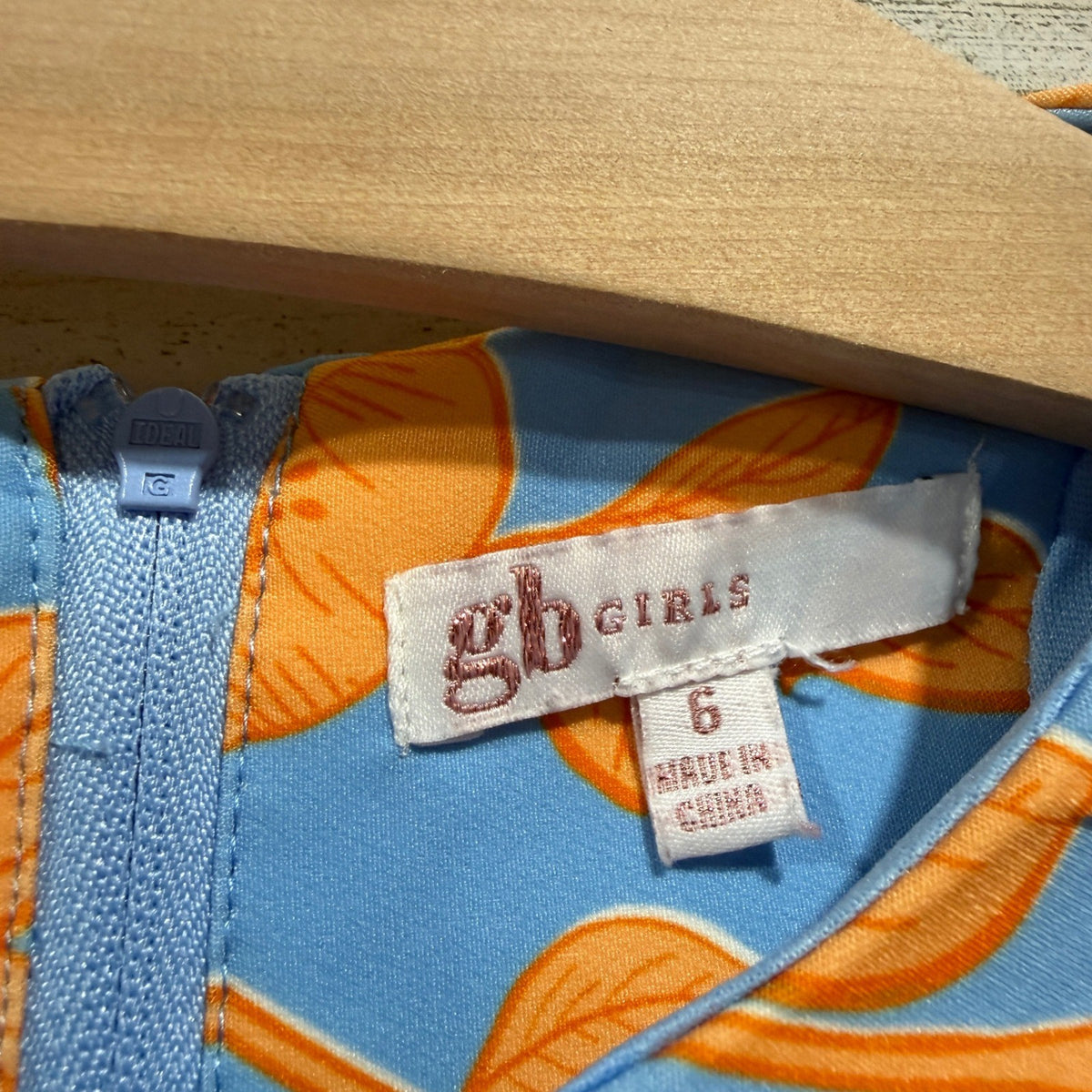 GB Girls Floral Ruffle Romper Kids Size 6 Blue Orange Spandex Modern EUC1