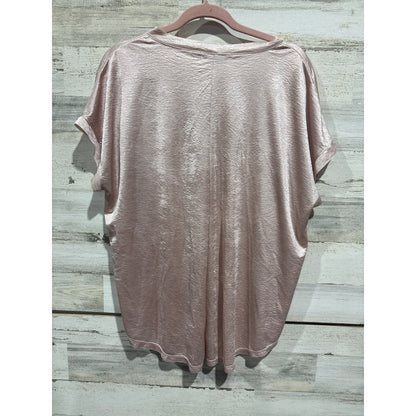 Gaudie V-Neck Blouse Womens Large Rose Gold Metallic Shimmer Glam EUC1