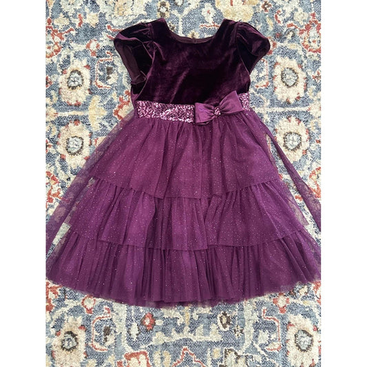 Jona Michelle Special Occasion Dress Girls 6 Purple Velvet Tulle Sequin EUC0