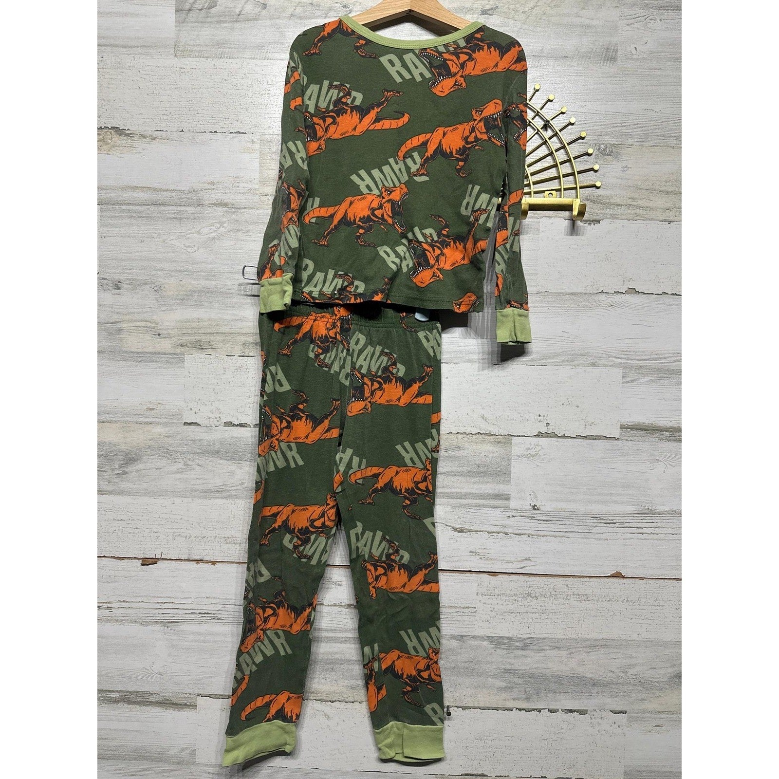 Jurassic World Pajama Sets Boys Size 8 Green Camo T-Rex Dino Boycore EUC1