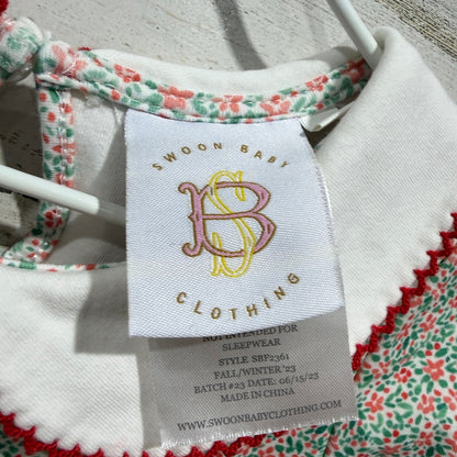 Swoon Baby Dress Girls 4T Red Green Floral Holiday EUC2