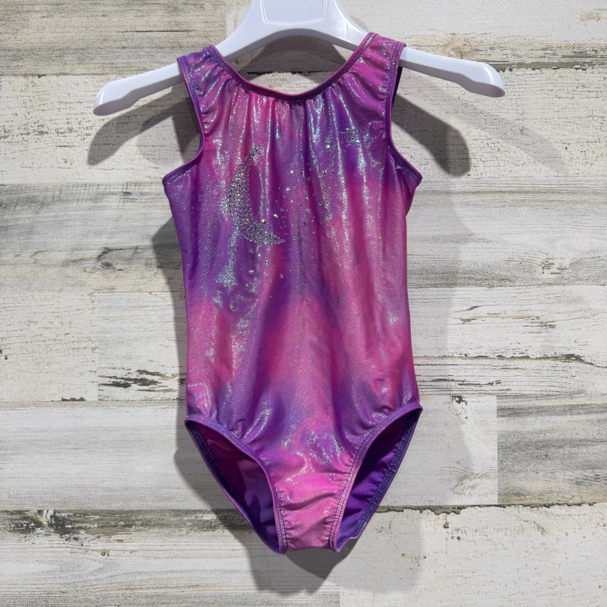 Destira Celestial Moon Leotard Girls Small Purple Pink Sparkle Spandex Modern0