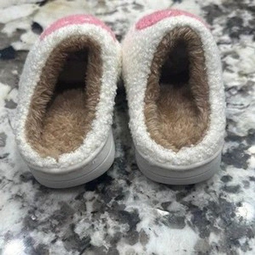 Smiley Face Slippers Toddler Girl Size 11.5-12 White Pink Fuzzy Slides NEW1