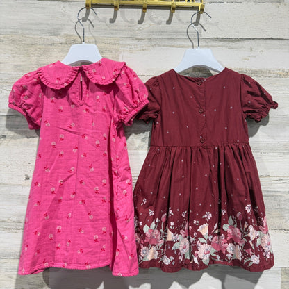 Cat & Jack OshKosh B'gosh Dress Bundle Girls 3T Pink Burgundy Cotton Floral EUC7