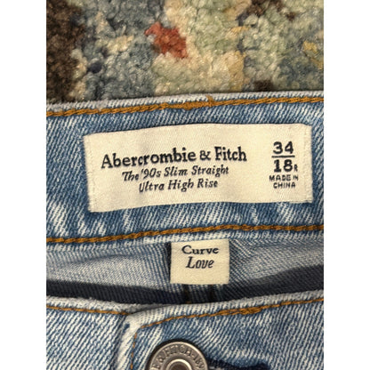 Abercrombie & Fitch 90s Slim Straight Jeans Women 18R Light Blue Curve Love EUC2