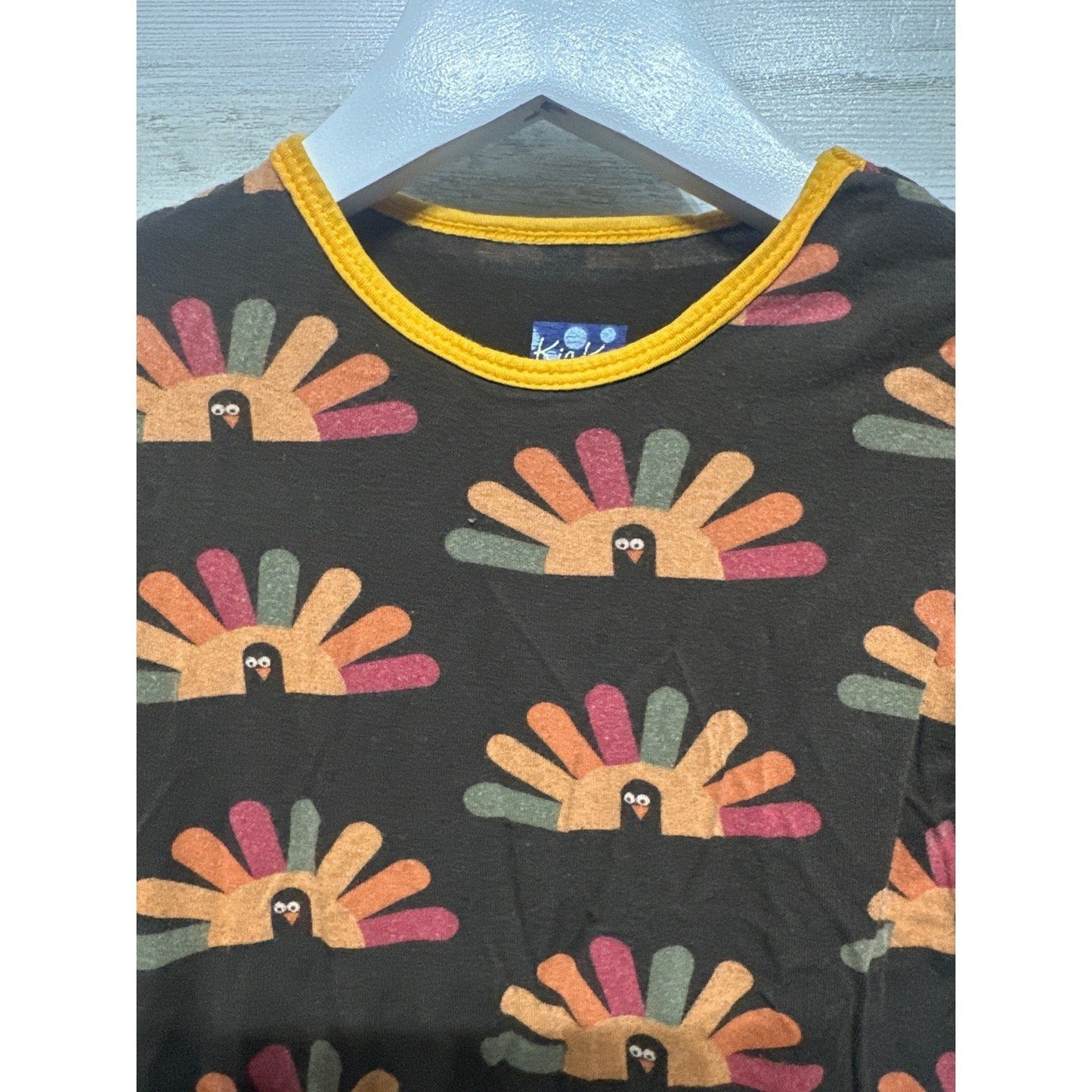 Kickee Pants Pajama Set Kids 4T Brown Turkey Print Bamboo Holiday1