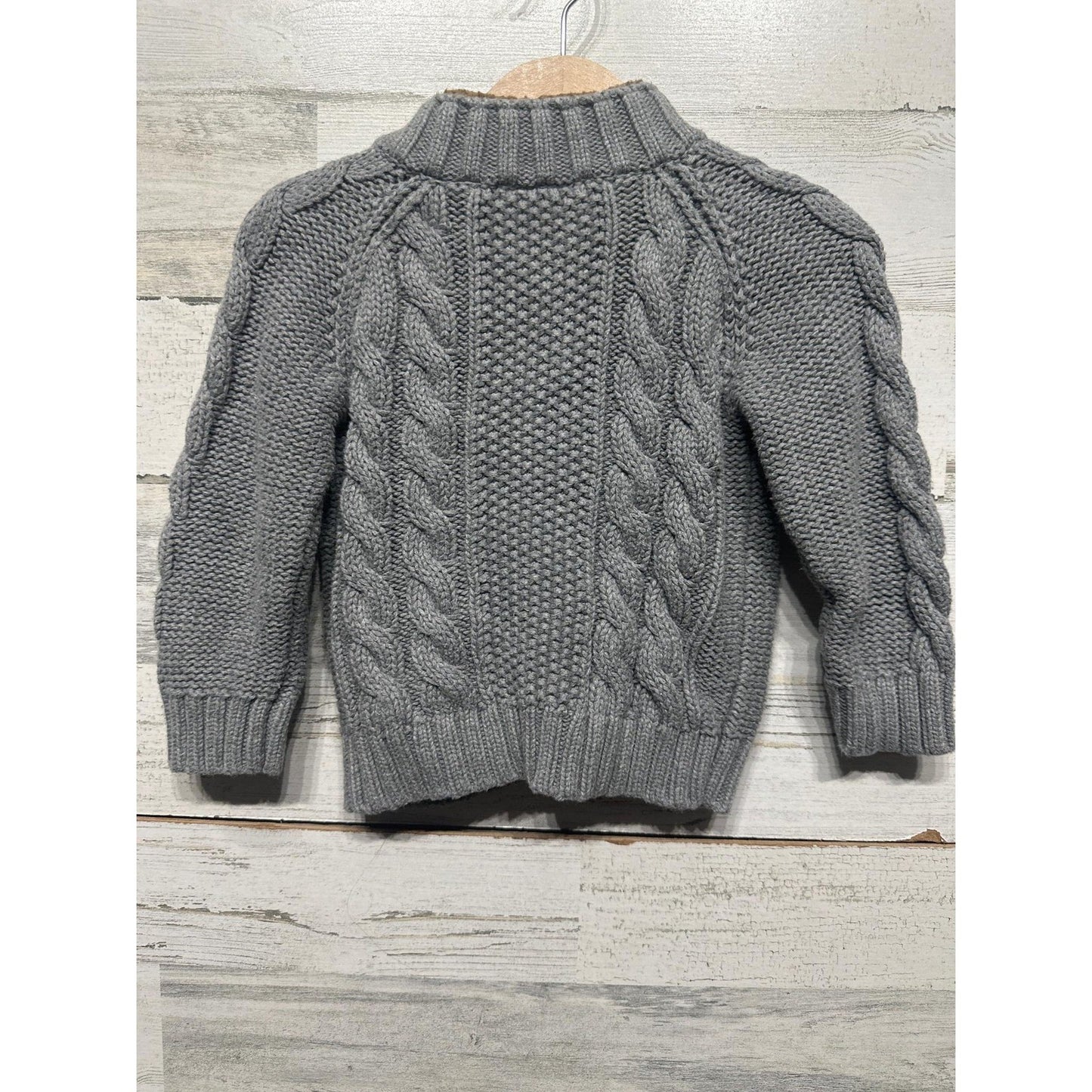 Gap Cable Knit Cardigan Boys 12-18M Gray Sherpa Lined Mock Neck EUC2