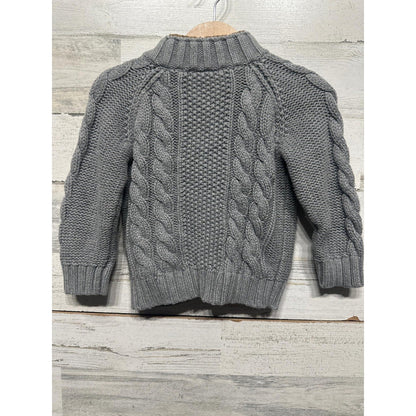 Gap Cable Knit Cardigan Boys 12-18M Gray Sherpa Lined Mock Neck EUC2