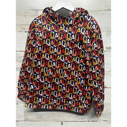 Under Armour Hoodie Boys 5 Navy Orange All Over Logo Print Pullover EUC0