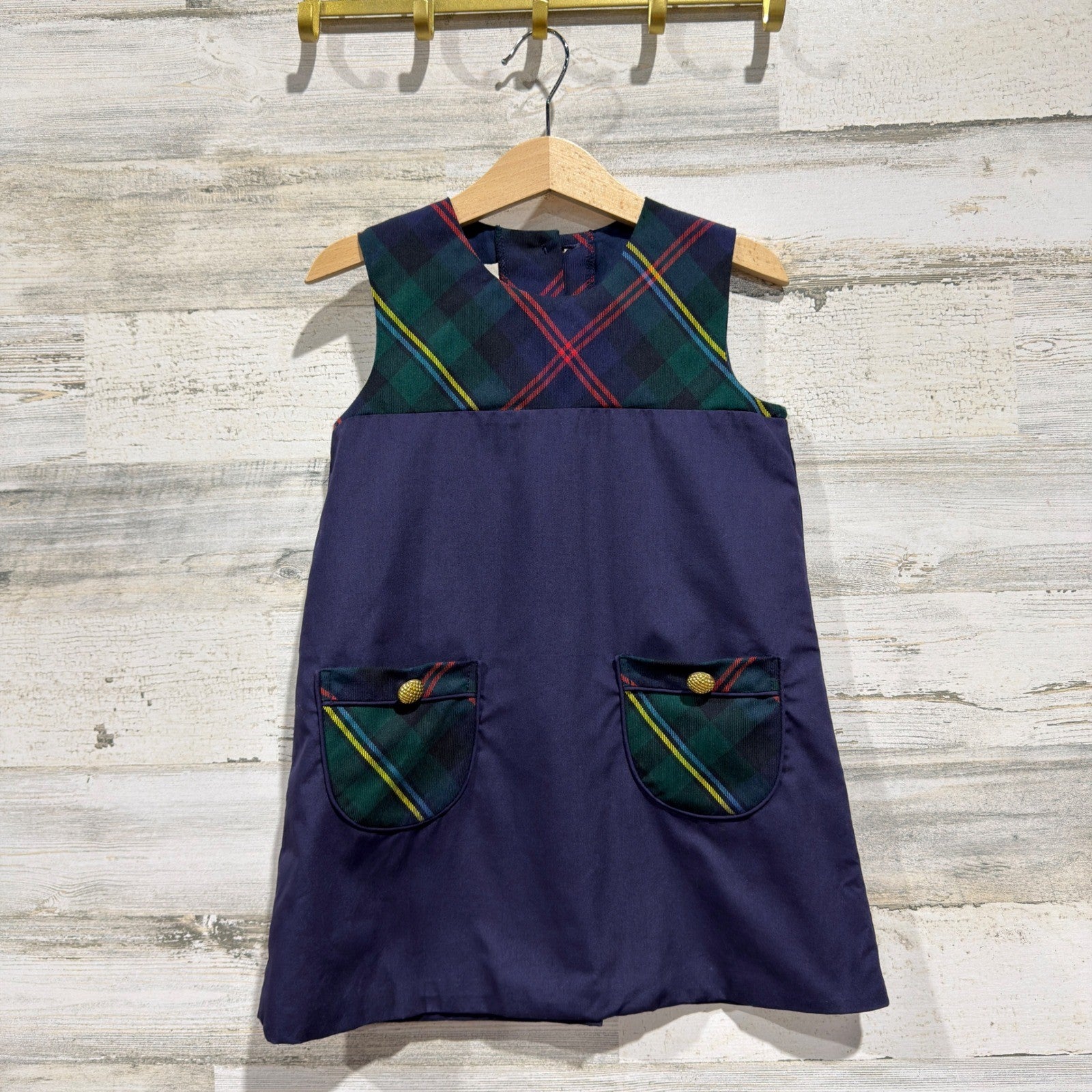 The Beaufort Bonnet Company Jumper Girls 4T Navy Plaid Preppy EUC0