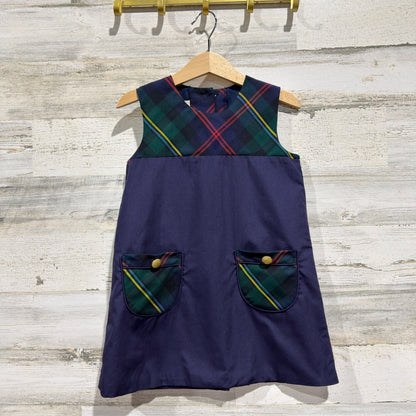 The Beaufort Bonnet Company Jumper Girls 4T Navy Plaid Preppy EUC0