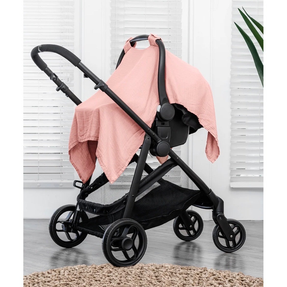Comfy Cubs Car Seat Cover Baby Infant Pink Muslin Bamboo Gauze Boho EUC7