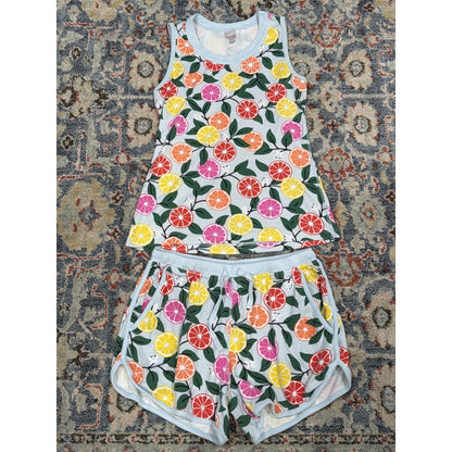 Hanna Andersson Pajama Set Womens Medium Blue Citrus Fruit Organic Cotton EUC0