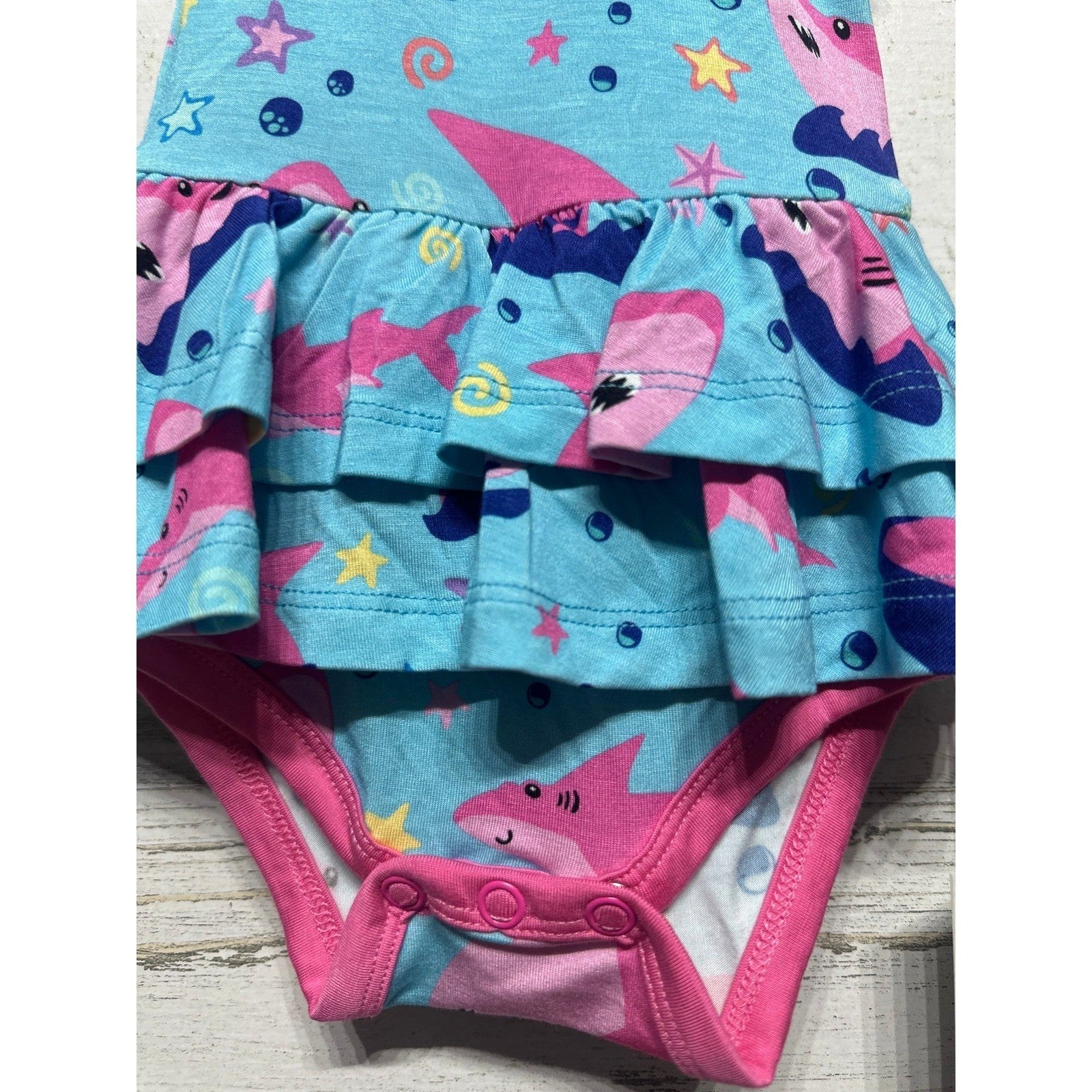 Birdie Bean Gwen Pink Shark Birdie Twirl Bodysuit Girls 0-3M Blue Bamboo NWT2