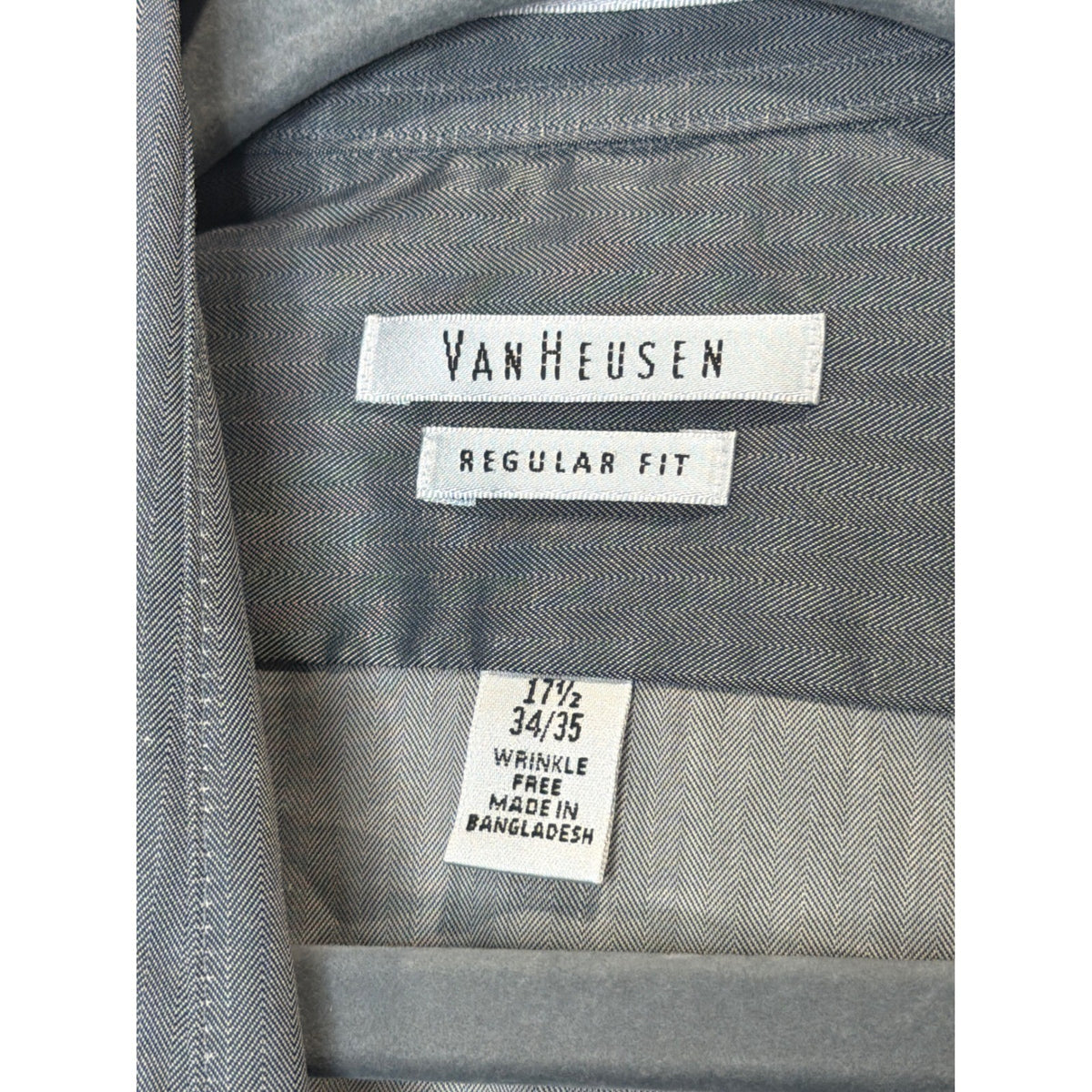 Van Heusen Dress Shirt Men 17.5 34/35 Grey Royal Herringbone Business Core NWT1