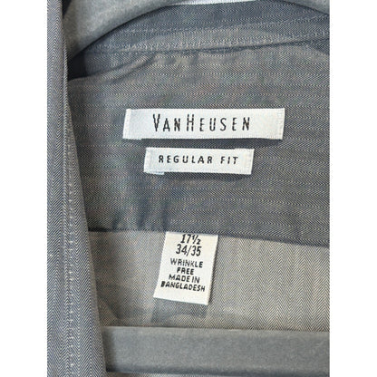 Van Heusen Dress Shirt Men 17.5 34/35 Grey Royal Herringbone Business Core NWT1