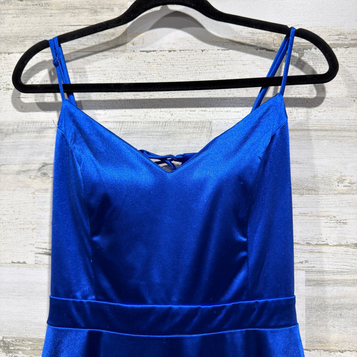 City Studio Lace Up Back Fit & Flare Dress Women 17 Royal Blue Satin Flawed*1