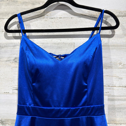 City Studio Lace Up Back Fit & Flare Dress Women 17 Royal Blue Satin Flawed*1