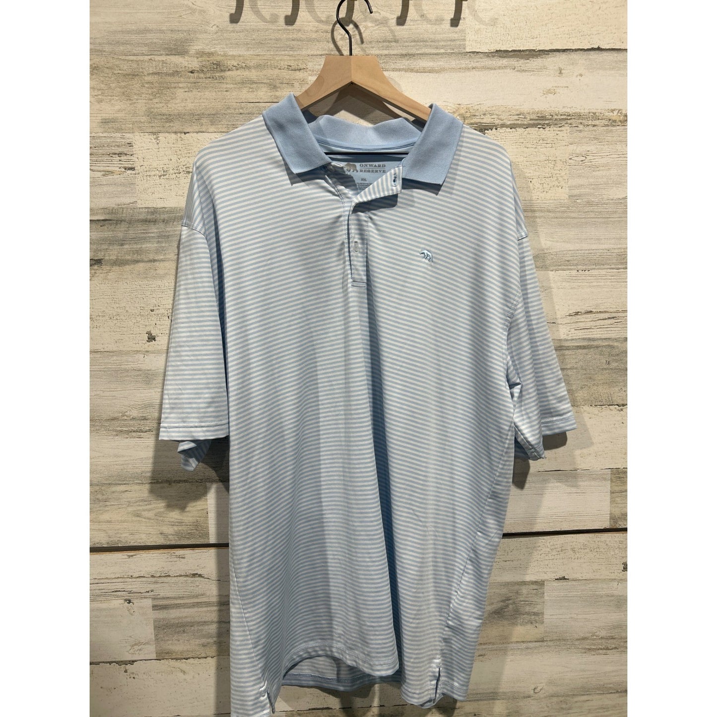 Onward Reserve Polo Shirt Men XXL Light Blue Striped Performance Golfcore EUC0