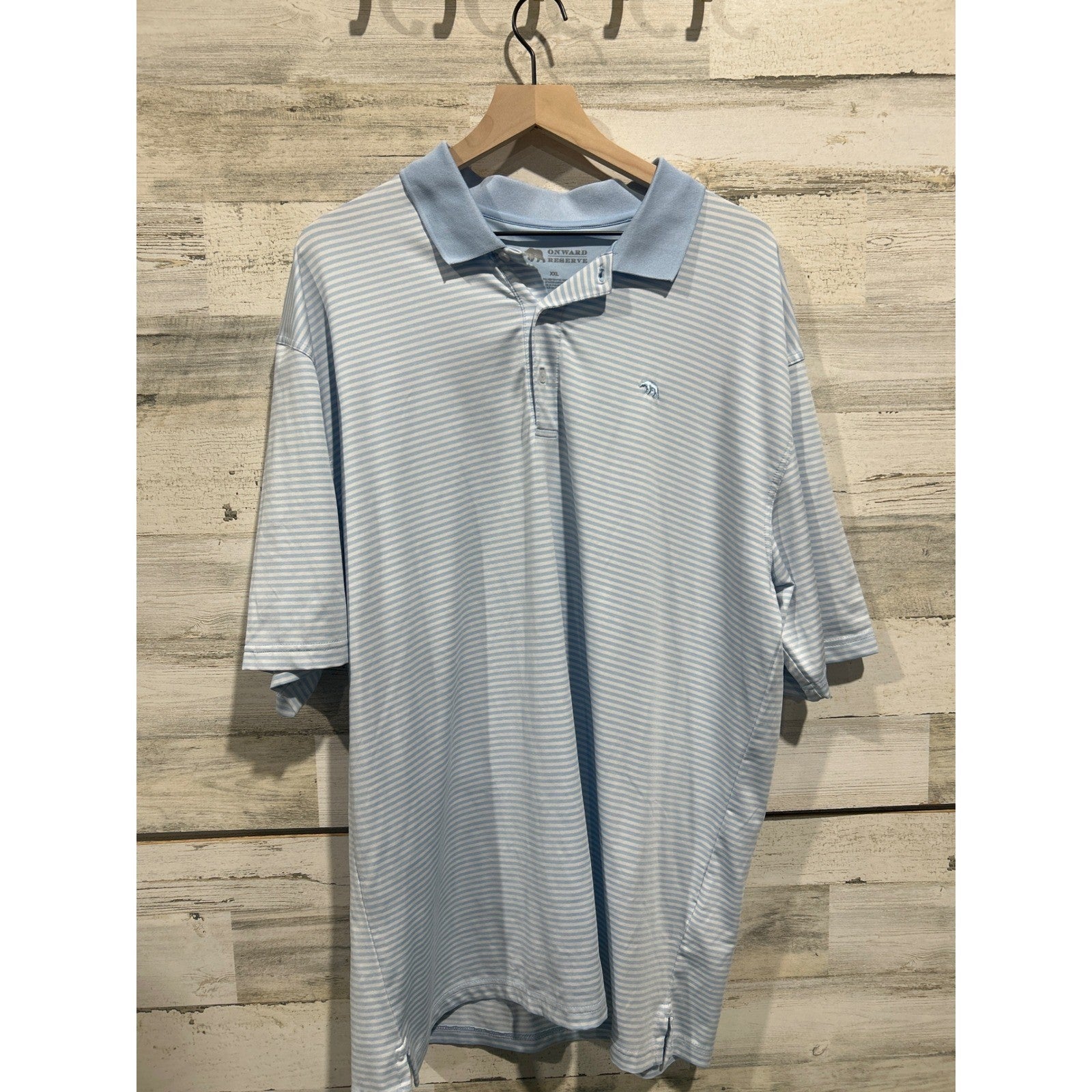 Onward Reserve Polo Shirt Men XXL Light Blue Striped Performance Golfcore EUC0