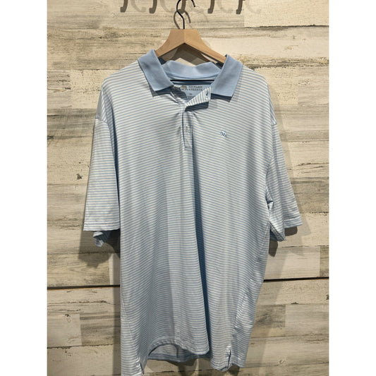 Onward Reserve Polo Shirt Men XXL Light Blue Striped Performance Golfcore EUC0