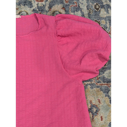 Vine and Love Puff Sleeve Top Women XL Pink Textured Seersucker Barbiecore EUC1