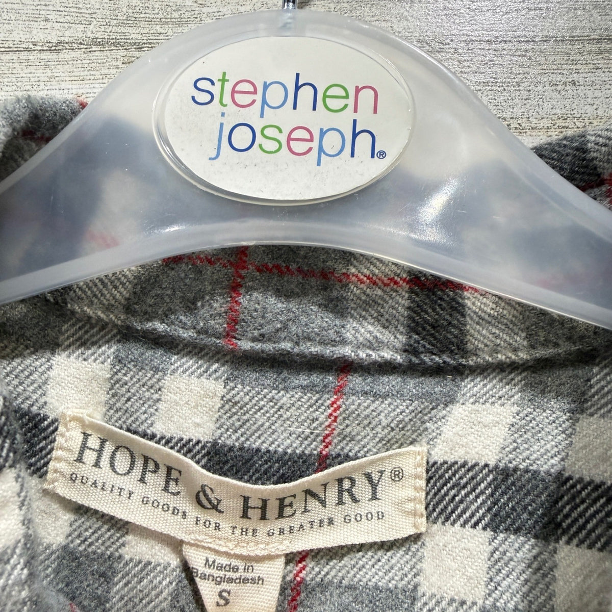 Hope & Henry Plaid Shirt Boys Small Gray Elbow Patch Organic Cotton Preppy EUC1