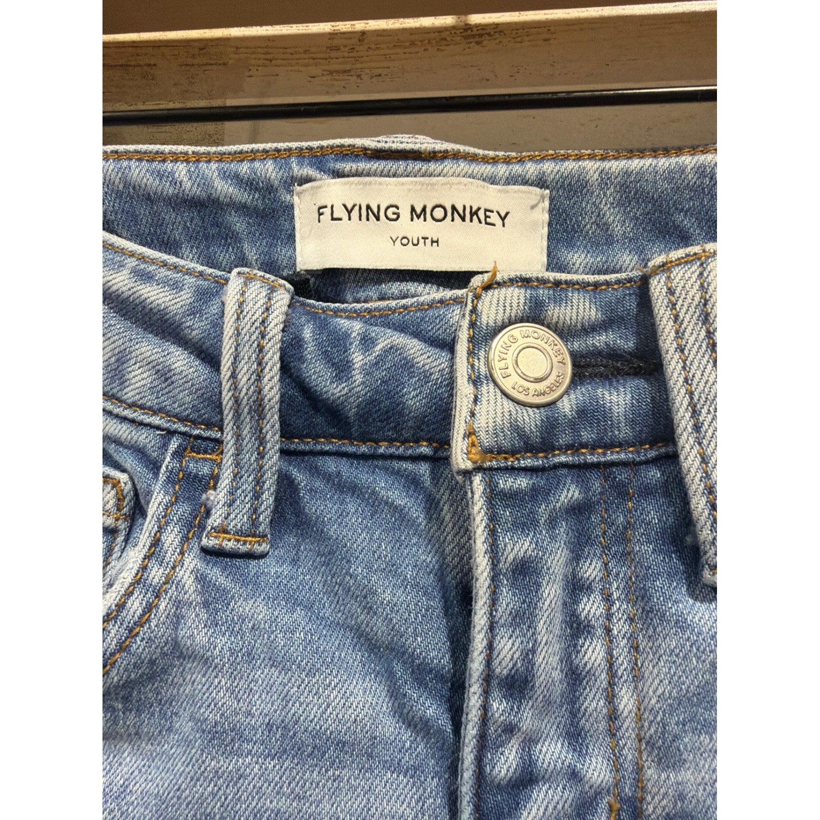 Flying Monkey Wide Leg Jeans Girls 7 Blue Mid Rise Adjustable Waist Skater EUC1