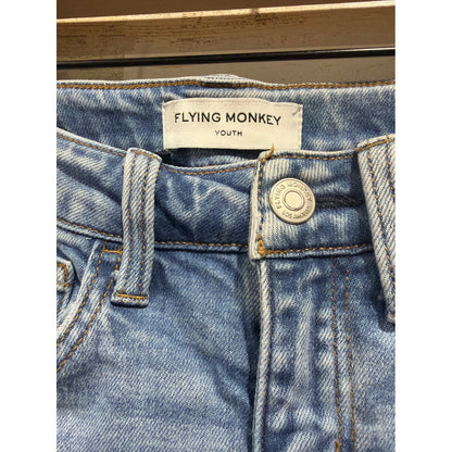 Flying Monkey Wide Leg Jeans Girls 7 Blue Mid Rise Adjustable Waist Skater EUC1