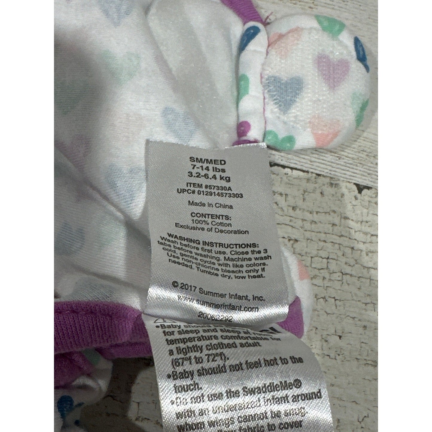 SwaddleMe Original Swaddle Girls 0-3M White Purple Heart Print EUC3
