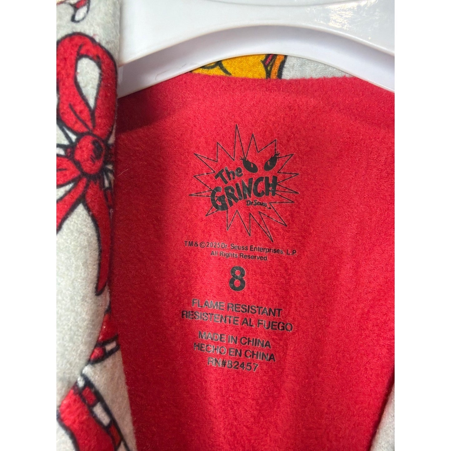 The Grinch Pajama Set Boys Size 8 Gray Fleece Holiday Christmas EUC2